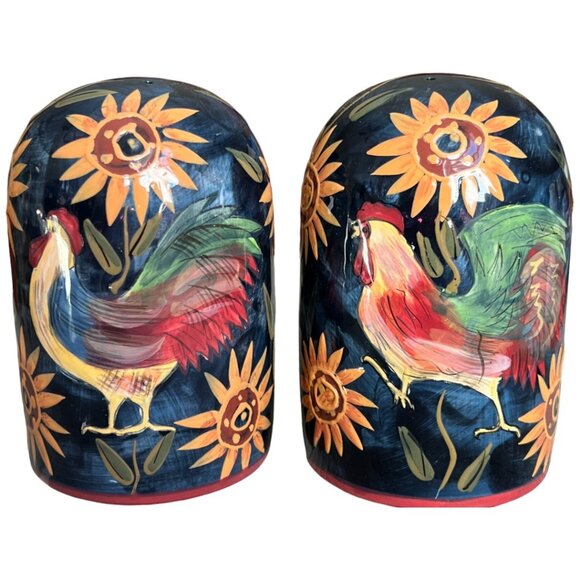 Certified International Other - Vtg CIC SUSAN WINGET Ceramic Rooster Sunflower Oversized Salt & Pepper Shakers